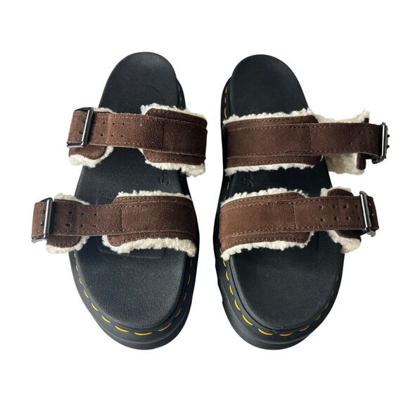 Dr. Martens Myles Suede Fur Lined Buckle Slide Sandals Dark Brown Size 10 - Picture 4 of 8